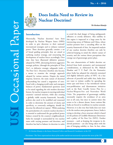 Does India Need to Review its Nuclear Doctrine (Vol No. 4- 2016) 